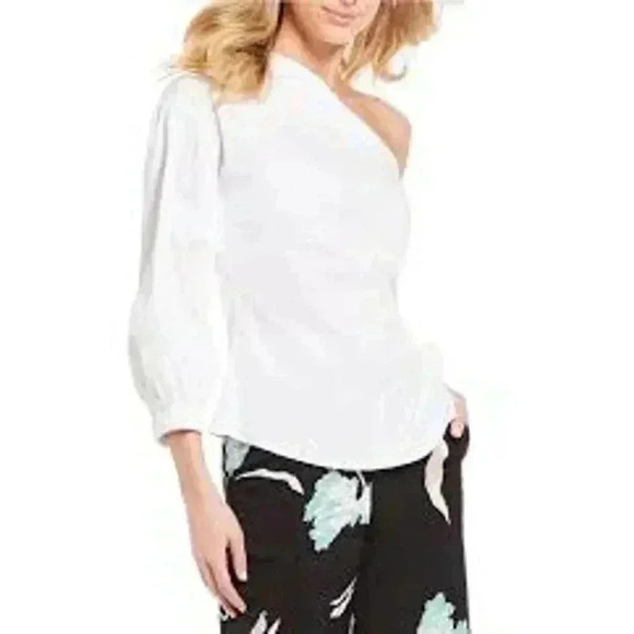 1. State Ruffle Edge One Shoulder Shirting Top - Picture 2 of 10